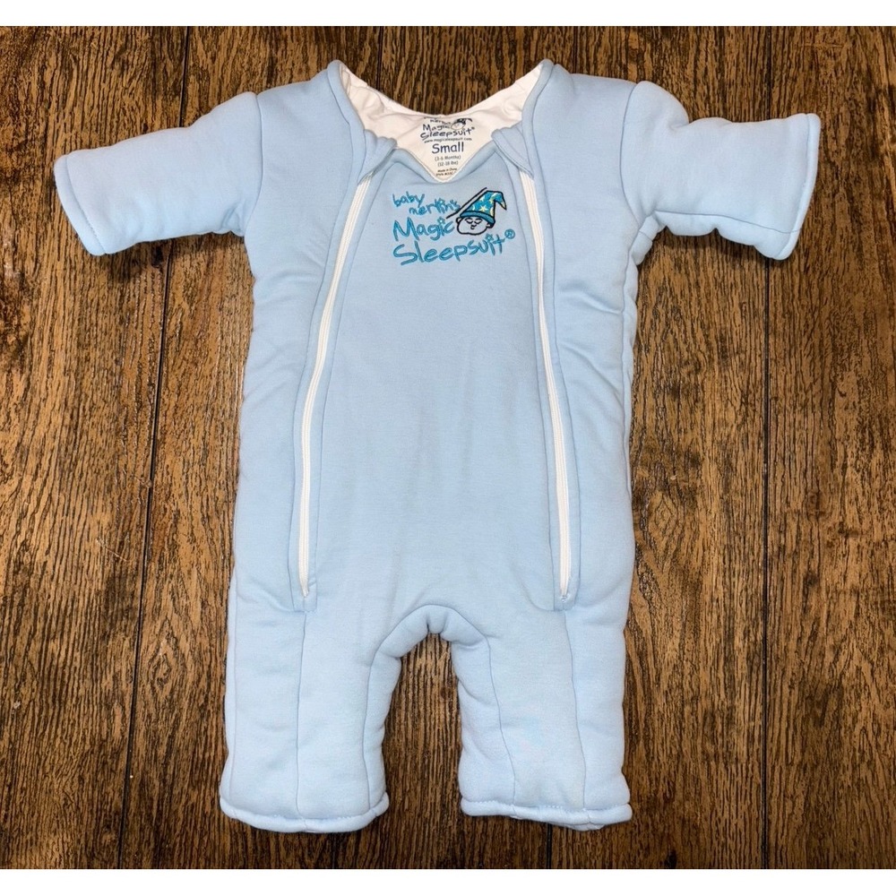 Baby Merlin Magic Sleepsuit Kids Toddler Blue Cotton Swaddle Size Small 3-6 M